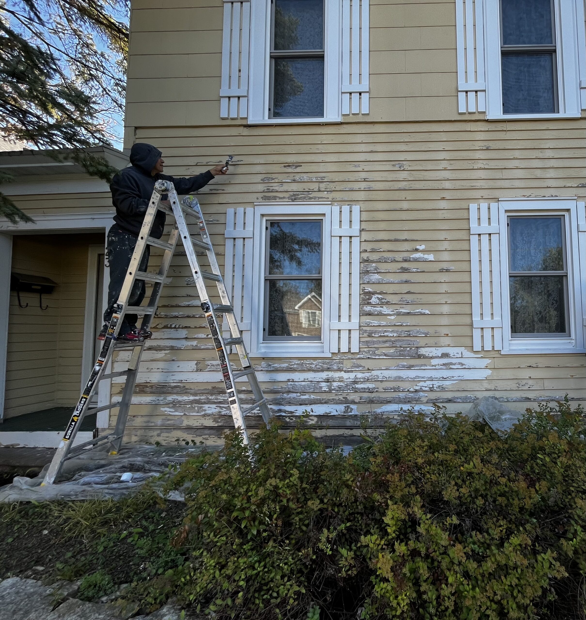 IMG_1772 painter scraping and preping the siding to paint